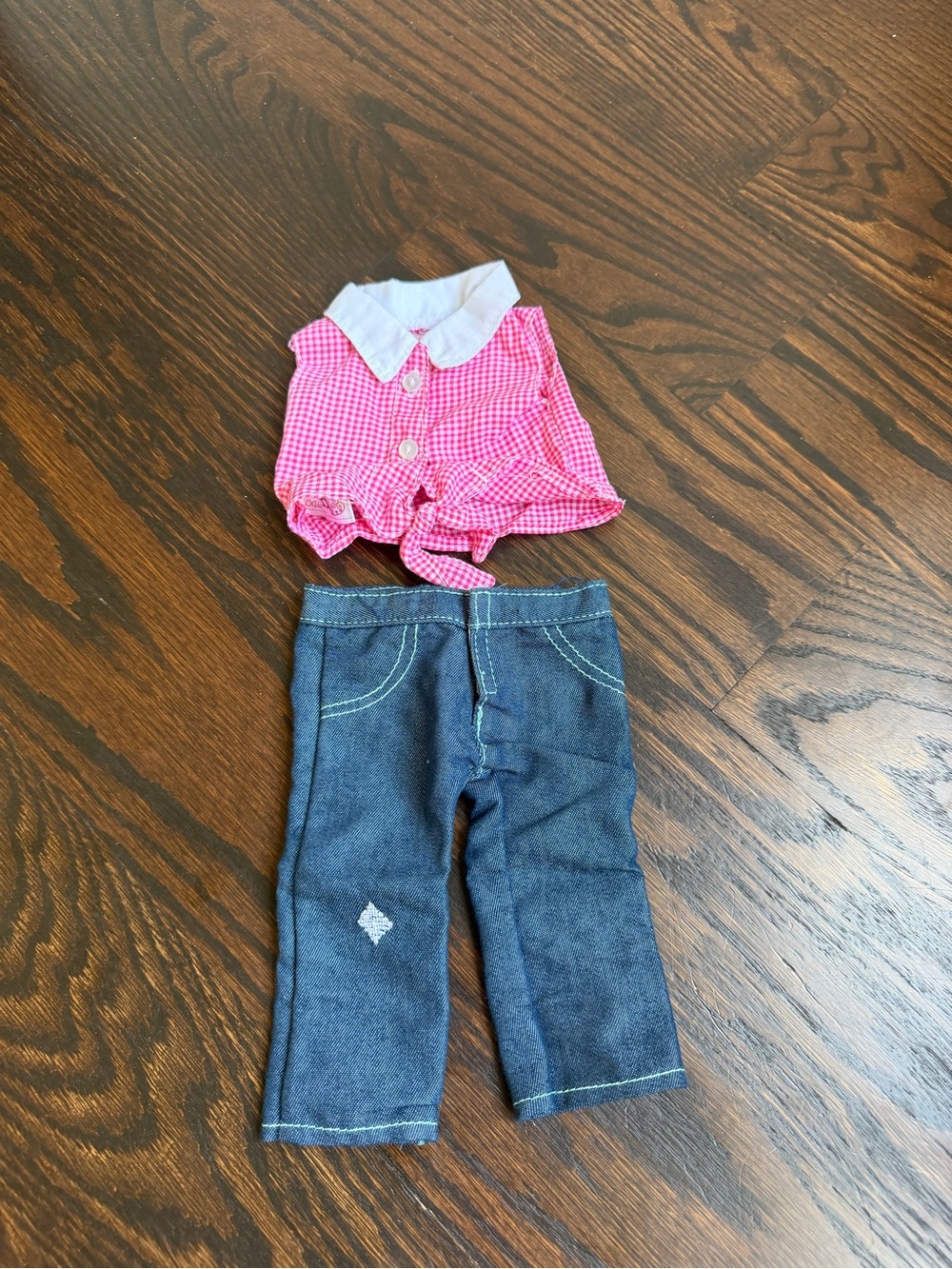 Our Generation Pink Gingham Doll Top and unbranded Jeans Outfit for 18” doll